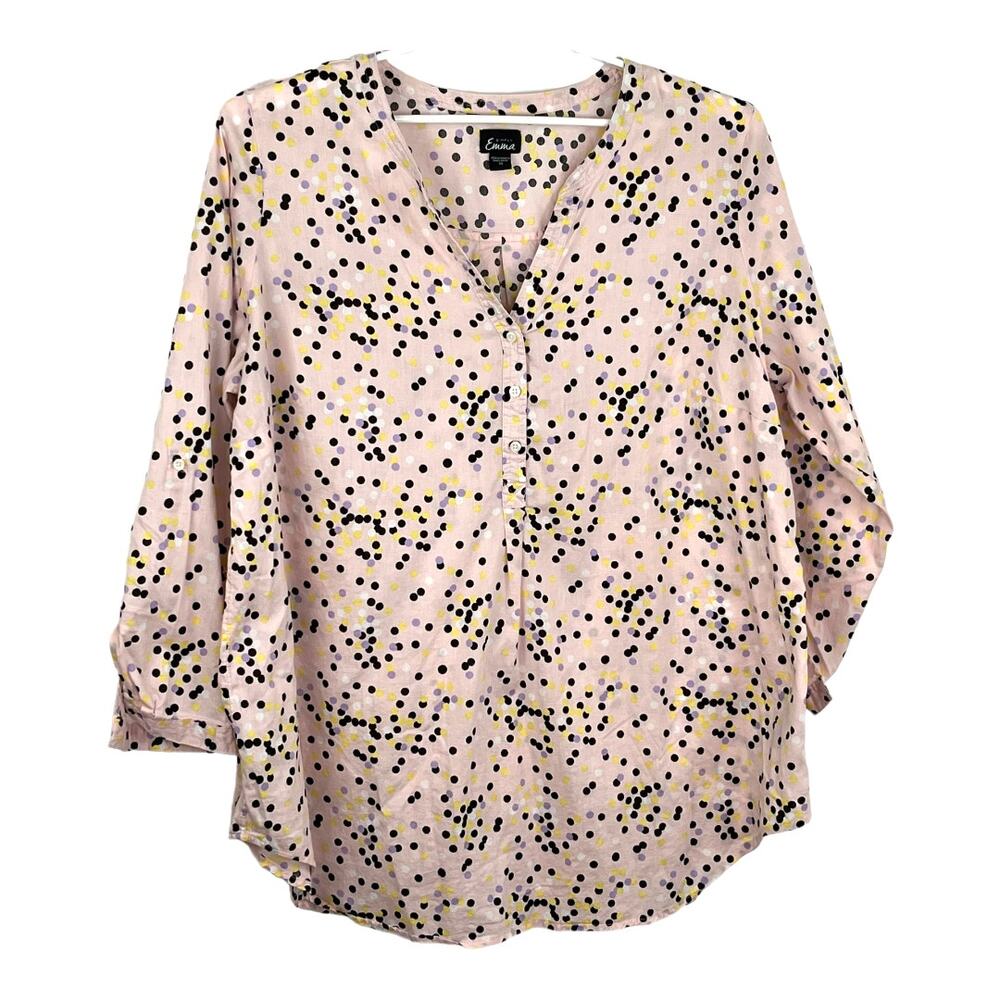 Simply Emma Plus Blouse Polka Dots Size 2X Pink
